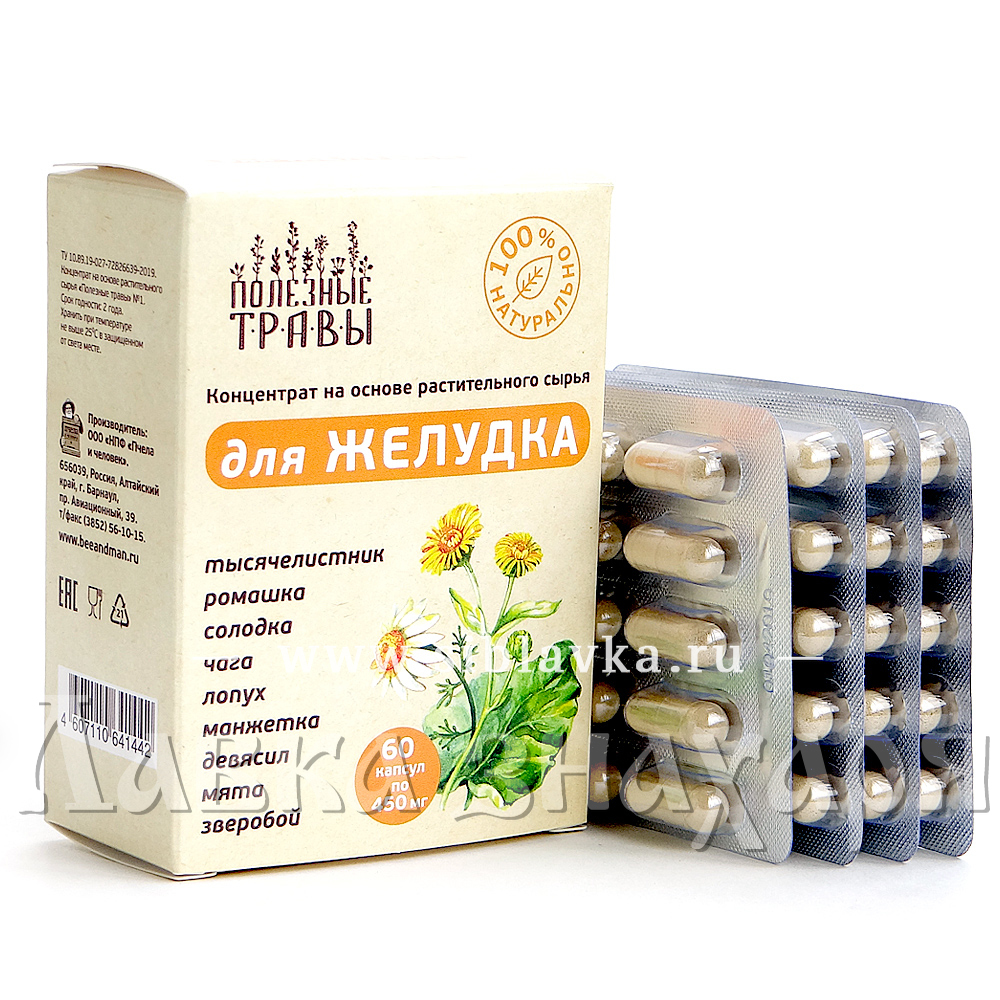 Фитокомплекс «Полезные травы» для желудка · 60 капс. · Пчела и человек —  купить за 490 руб · Лавка знахаря